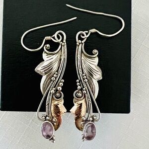 Elegant Sterling Silver and Gold Leaf Earrings